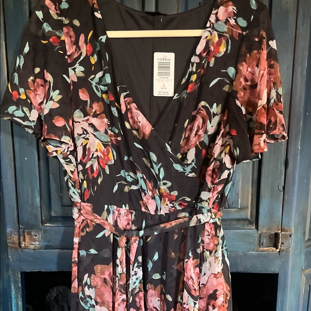 Torrid Faux Wrap Floral and Dots Dress